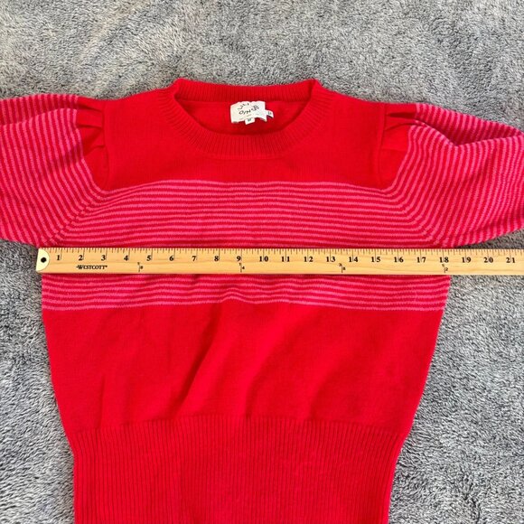 Lili Sidonio Womens Sweater Cropped Medium Puff Sleeve Preppy Striped 19251x - Picture 4 of 10